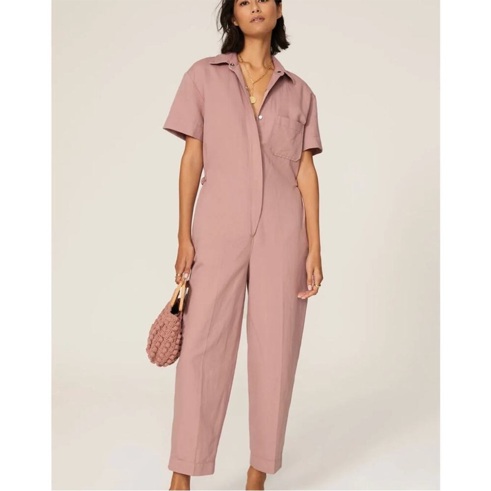 Club Monaco Women’s Pale Pink Button Down Jumpsuit Boilersuit Size 10